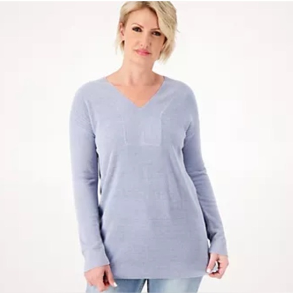Barefoot Dreams Sweaters - Barefoot Dreams Cozy Chic Ultra Lite Medium Blue Pullover Women’s V-Neck Sweater